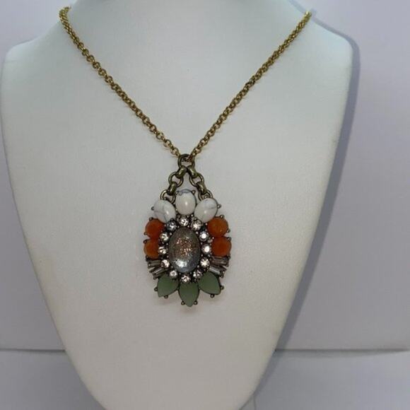 Bronze-Tone Multicolor Glitter Sparkle Rhinestone Necklace - Picture 1 of 6
